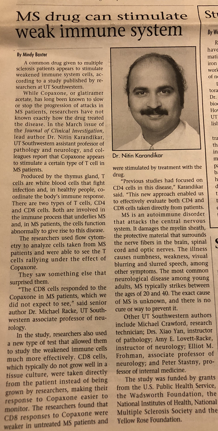 Article describing Dr. Karandikar's first publication