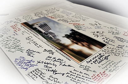 A collage of well wishes for Dr. Karandikar from Southwestern colleagues