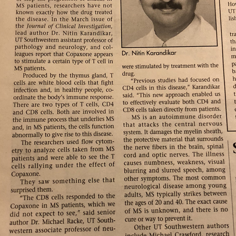 Article describing Dr. Karandikar's first publication
